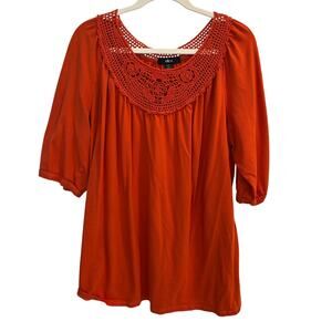 Ellos Orange Crochet Lace Knit Peasant Blouse Boho Top Plus Size 18 / 20